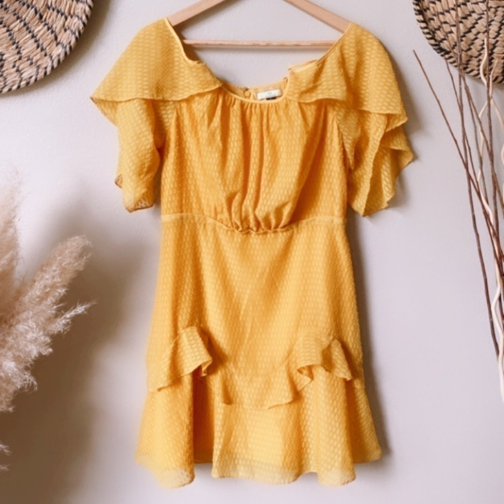 HALSTON Spring Yellow Ruffle Midi Dress Size 4